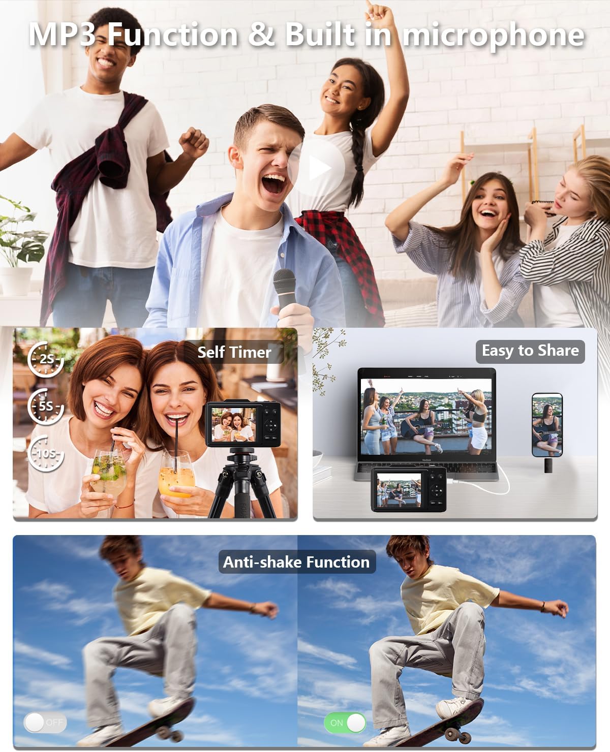 FHD 1080P Kids Digital Camera with 16x Zoom, 48MP 4K Compact Point & Shoot – 32GB Card Included