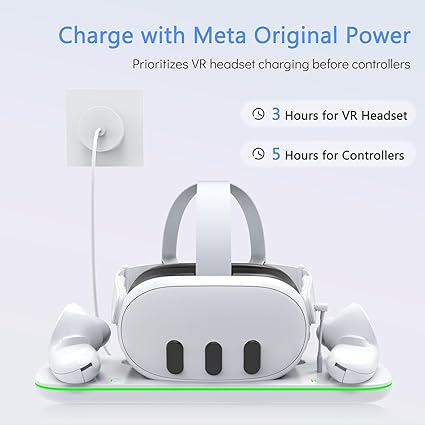 Meta Quest 3/3S Charger Dock – VR Stand with LED & Rechargeable Batteries