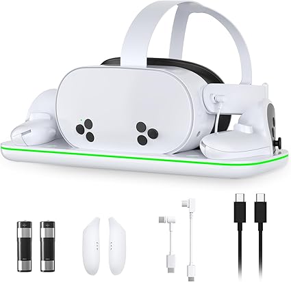 Meta Quest 3/3S Charger Dock – VR Stand with LED & Rechargeable Batteries
