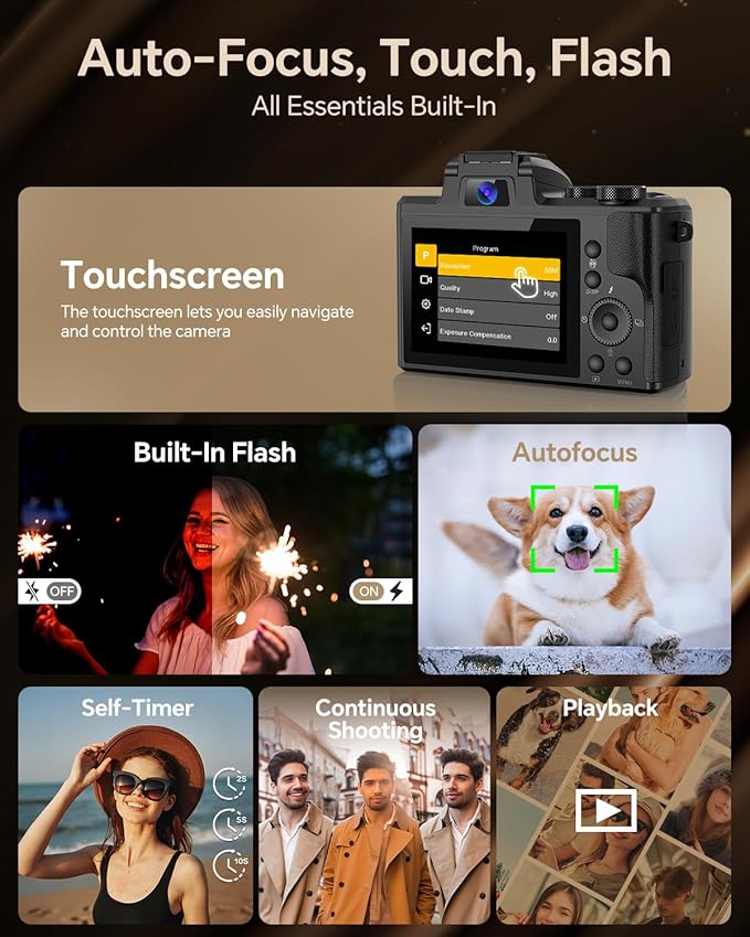 88MP 8K Vlogging Camera with Front & Rear Lens – WiFi, Touch Screen, Flash, 64GB Card – Ideal for Creators