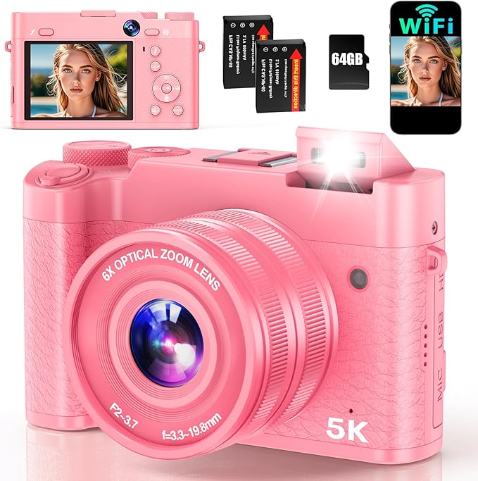 1.	5K 64MP Digital Camera with 6X Optical Zoom, WiFi & Autofocus – Vlogging Camera for YouTube Creators