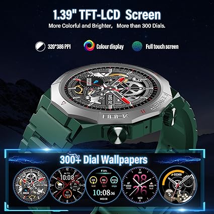 Military Smart Watch – Call, Fitness, Waterproof, 110+ Sports (Green)