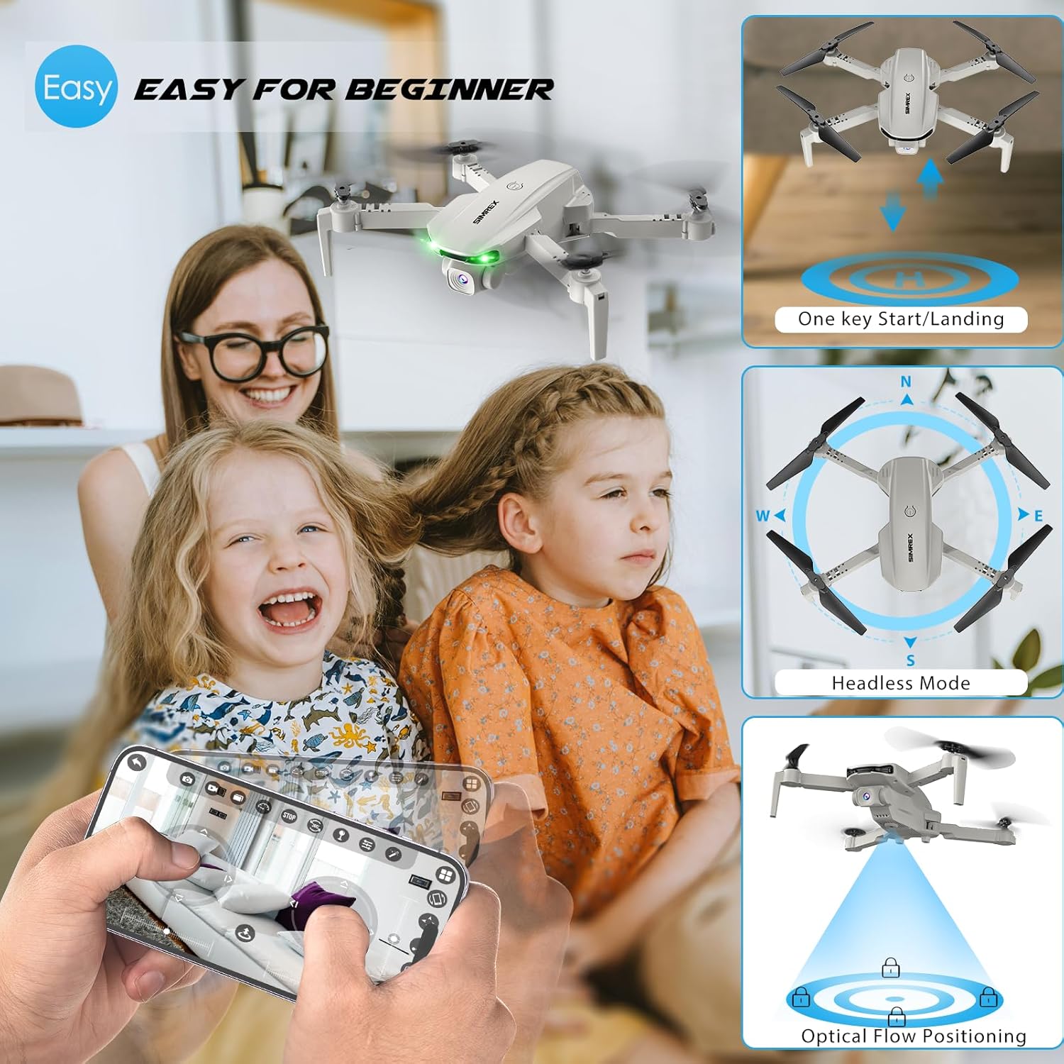 Mini RC Drone for Kids & Adults – SIMREX X800, 1080P Camera, 3D Flip, 3 Speeds