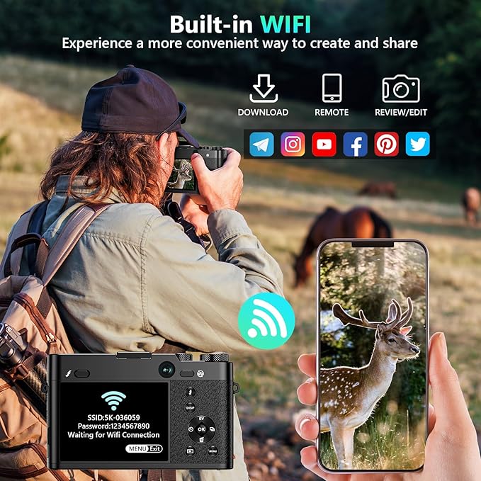 1.	5K 64MP Digital Camera with 6X Optical Zoom, WiFi & Autofocus – Vlogging Camera for YouTube Creators