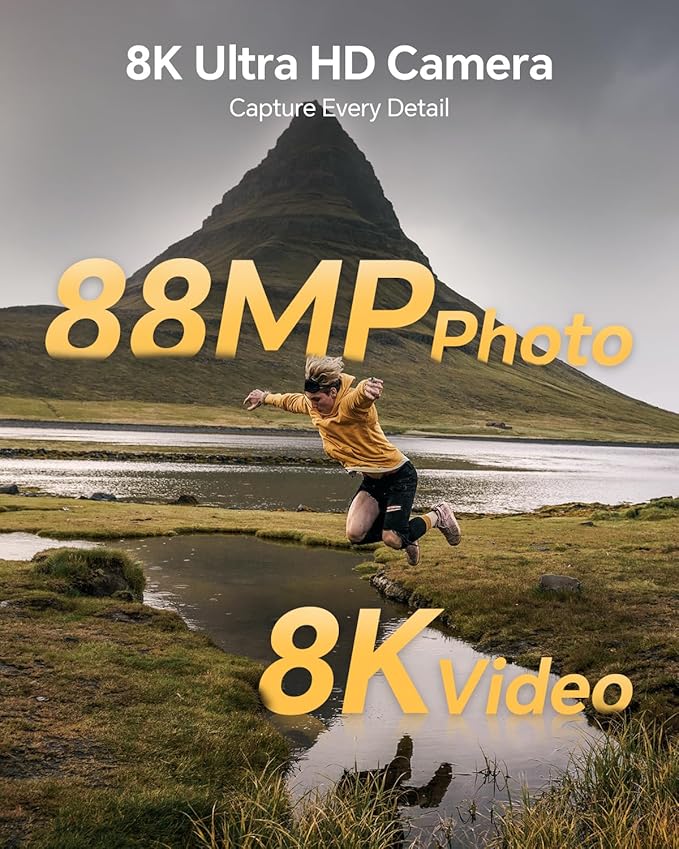 88MP 8K Vlogging Camera with Front & Rear Lens – WiFi, Touch Screen, Flash, 64GB Card – Ideal for Creators