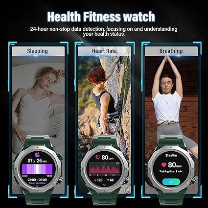 Military Smart Watch – Call, Fitness, Waterproof, 110+ Sports (Green)